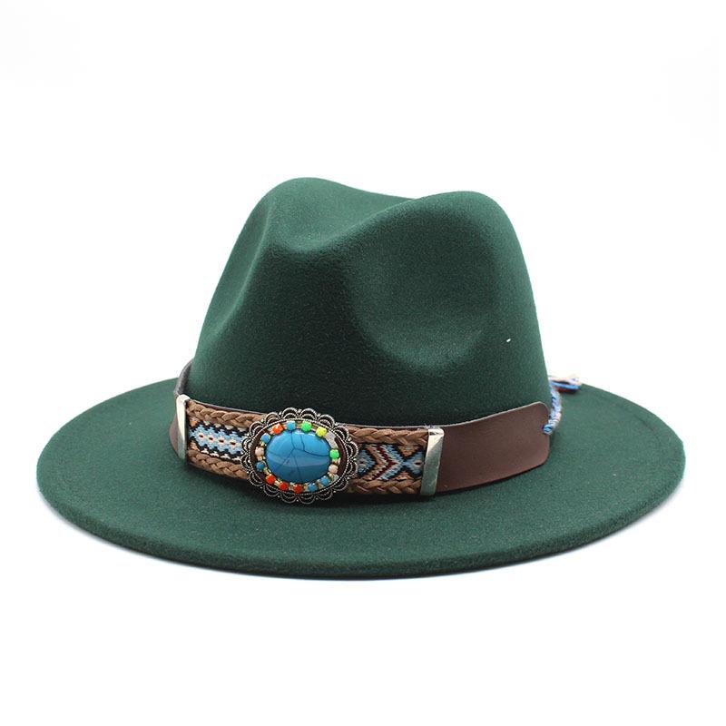 Ethnic Style Flat-Brimmed Big-Eave Hat Straight-Brimmed Jazz Hat Woolen Top Hat