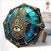Automatic Folding Umbrella Intricate hamsa design with a central eye motif in  and Golden. Portable collapsible design, casual