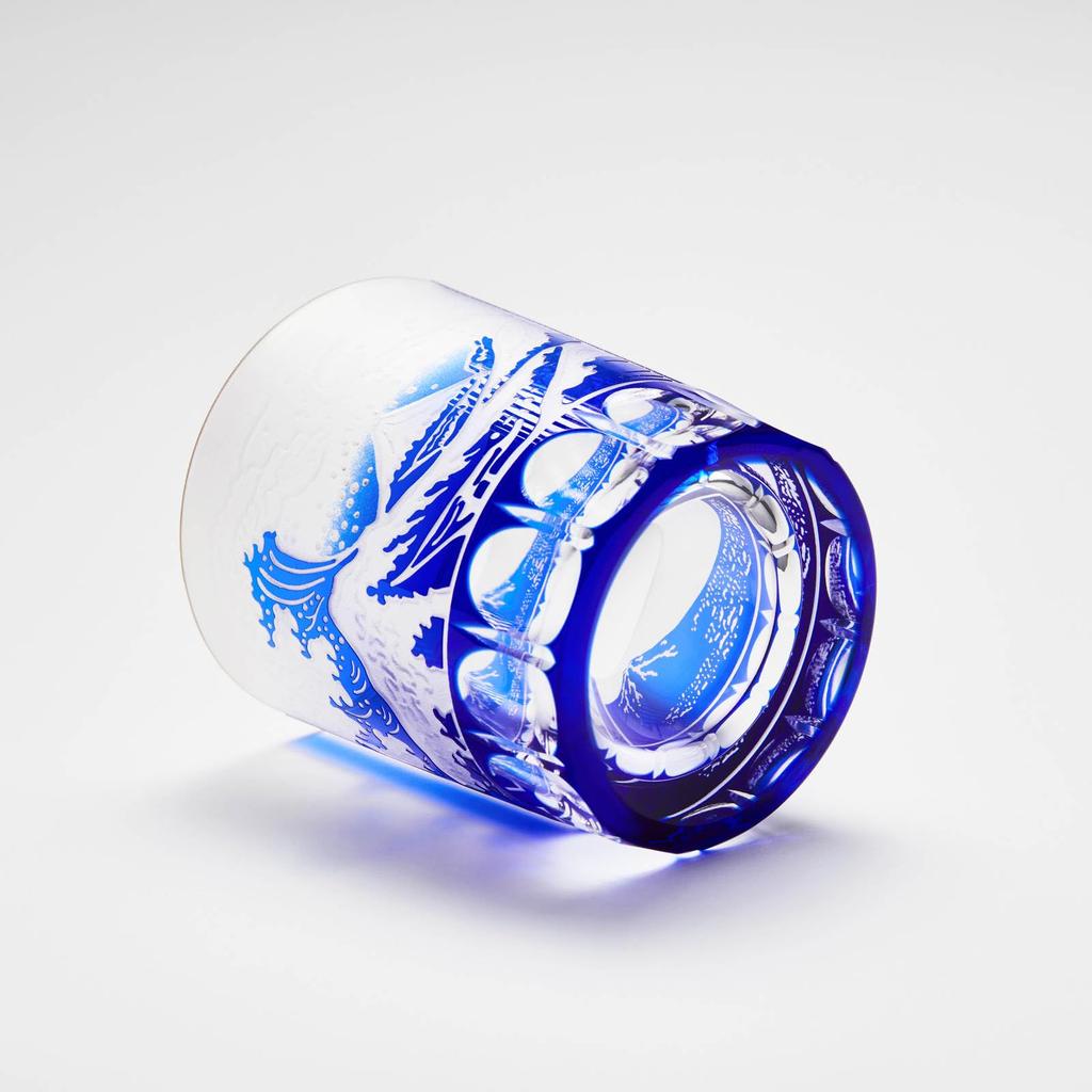 LUGUFON Cut Glass Fuji Rock Glass Wave Handcrafted by Comes In a Paulownia Wood Suitable for Stylish and Perfect for and Other Special Set of 2 Mt.