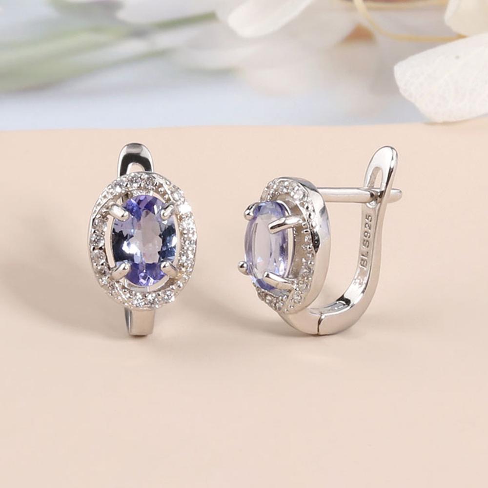 Pendientes de plata con cierre Simple para mujer, joyería fina de tanzanita natural de corte ovalado de 5x7mm, Plata de Ley 925, bonito regalo, novedad de 2023