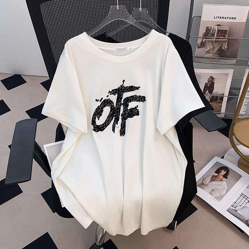 

Women s Plus Size Slimming Mid-Length Short Sleeve Round Neck T-shirt for 200/300/350 jin - Style 639 3XL білий
