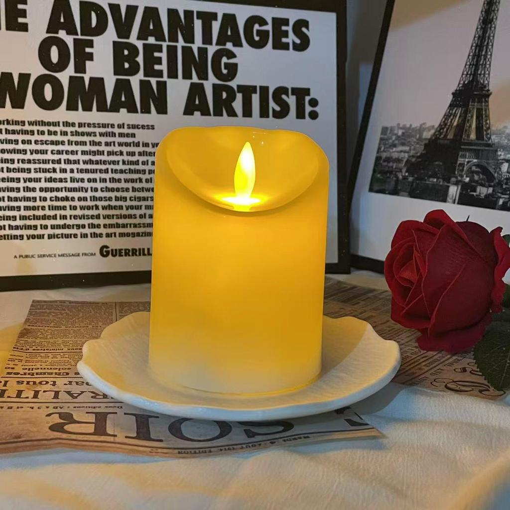 LED Flickering Simulated Candle Lights - Slanted Plastic Cylindrical Design for Weddings and Bars