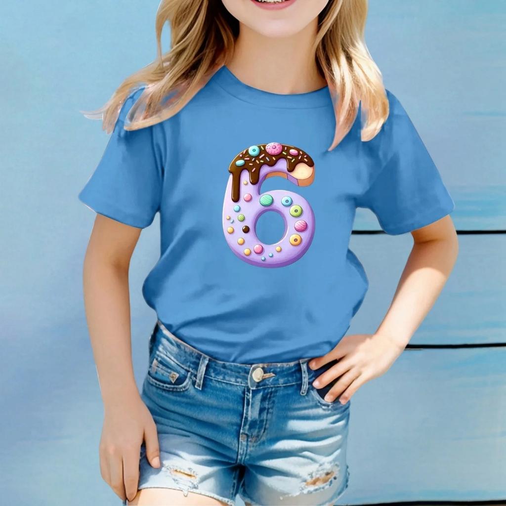Fashion Cute Princess 67 Number Bow Print Kids Round Neck T-Shirt Boys Short Sleeve Clothing Children Girls Casual T-Shirts Tops