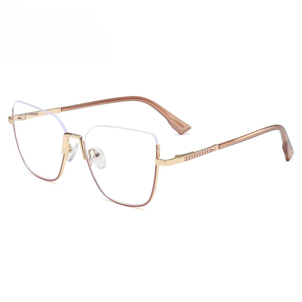 Metal Cat Eye Half Frame Glasses Women Trendy Thin Anti Blue Light Fashion Eyewear Casual Accessories