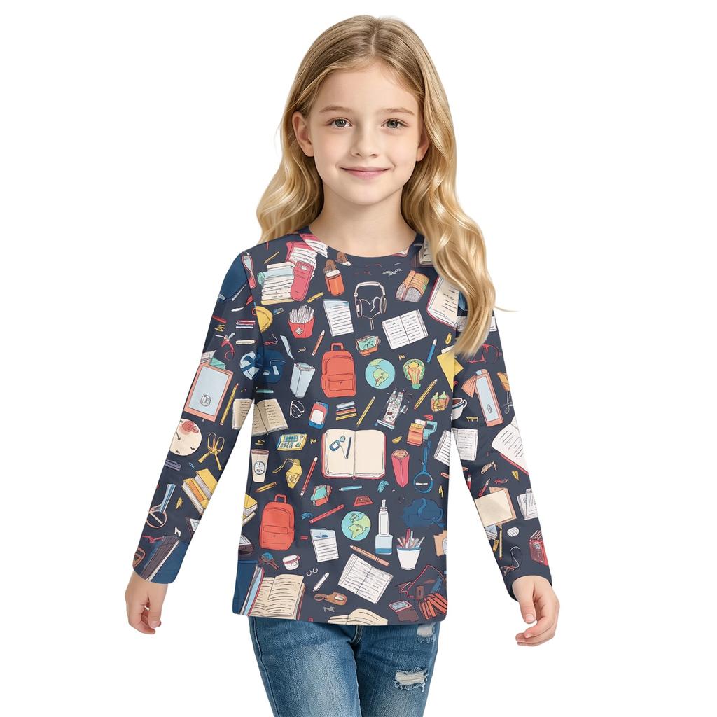 Kids Long Sleeve Round Neck Printed T-Shirt for Back to School