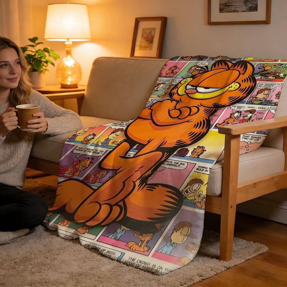 Throw High-Density Short Plush Blanket For Sofa Nap Air-Conditioned Room Soft Skin-Friendly YELLOW CAT G-Garfield
