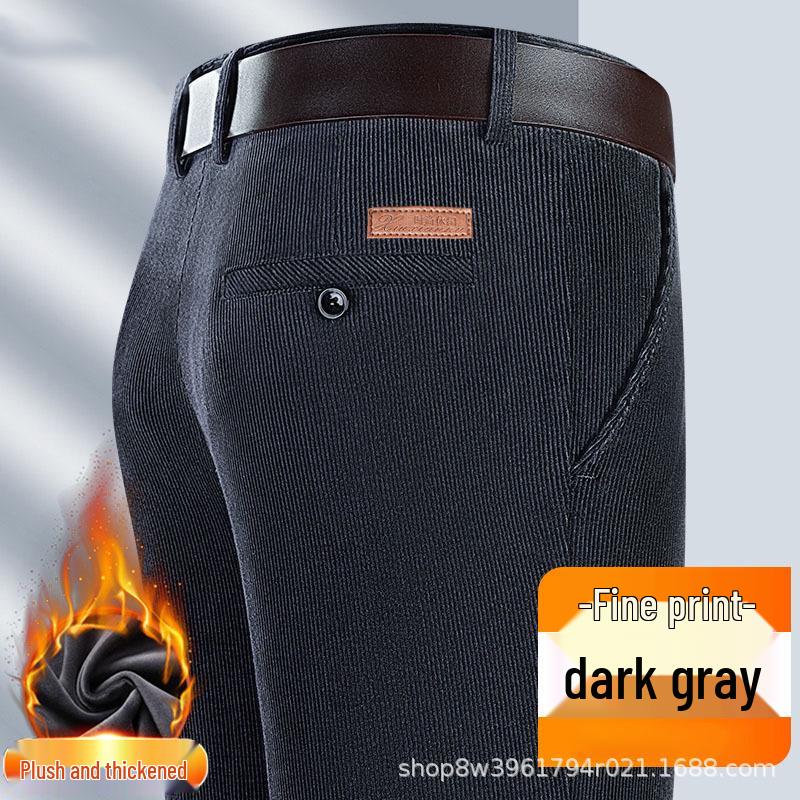 Men's Striped Corduroy Pants – Velvet-Lined for Autumn/Winter, Ideal for Middle-Aged Dads, High-End Style.