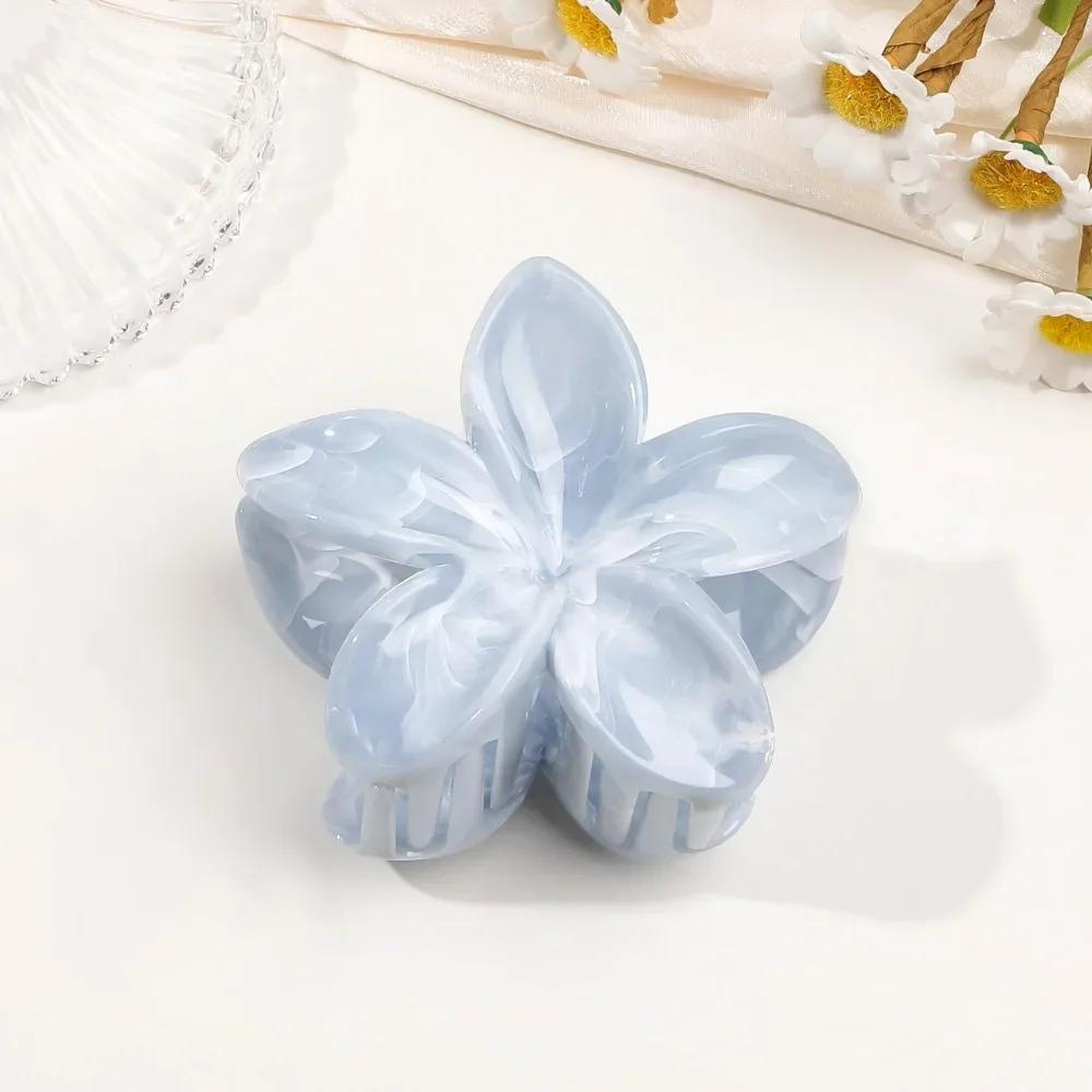 8cm Marble Pattern Frangipani Flower Hair Claw for Women Handmade Dyeing Design Acrylic Large Shark Clips Vacation Accessories