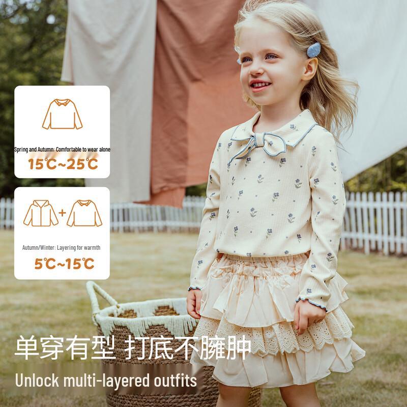 EMXEE Girls' Brushed Cotton Long-Sleeve Peter Pan Collar Tee