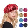 Solid Color Glitter Beanie Cap Retro Women's Sequin Beret Shiny Painter Hat  Music Festivals