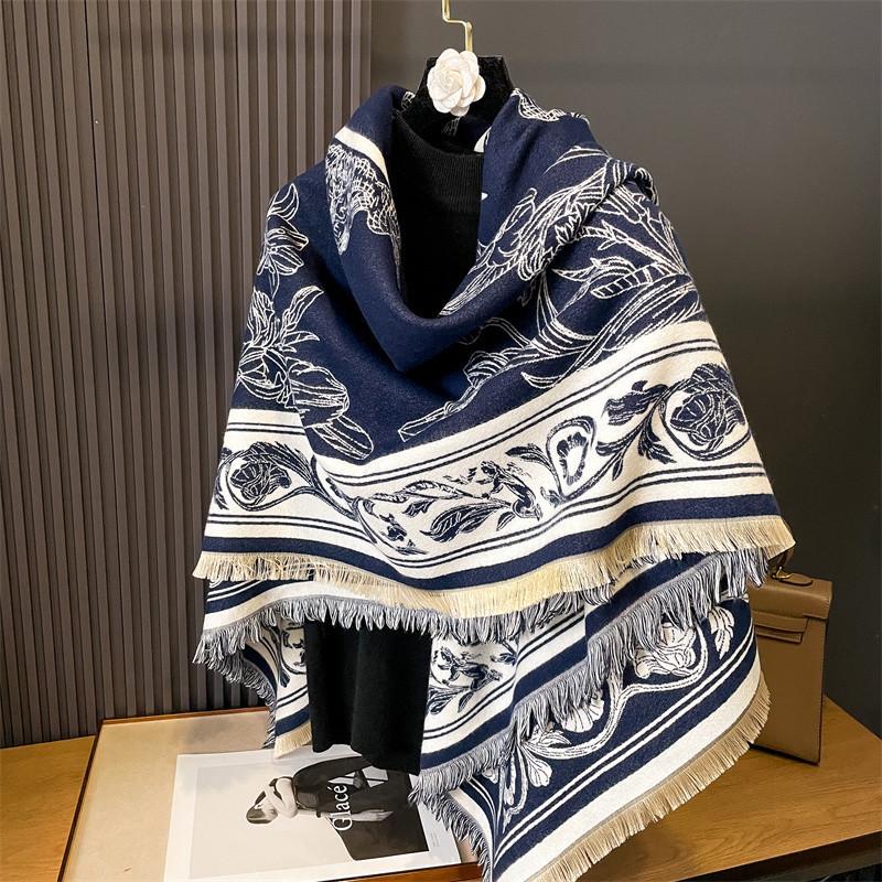 Large Square Scarf Shawl Women's Outer Scarf Dual-purpose Cape Autumn and Winter Birthday Gift Air-conditioned Room Imitation Cashmere Cape