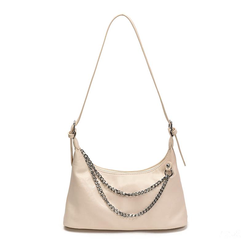 

Trendy Pu Zipper Shoulder Bag for Women Retro Fashiable Commute Sewing Thread Large Capacity Women s Handbags бежевый