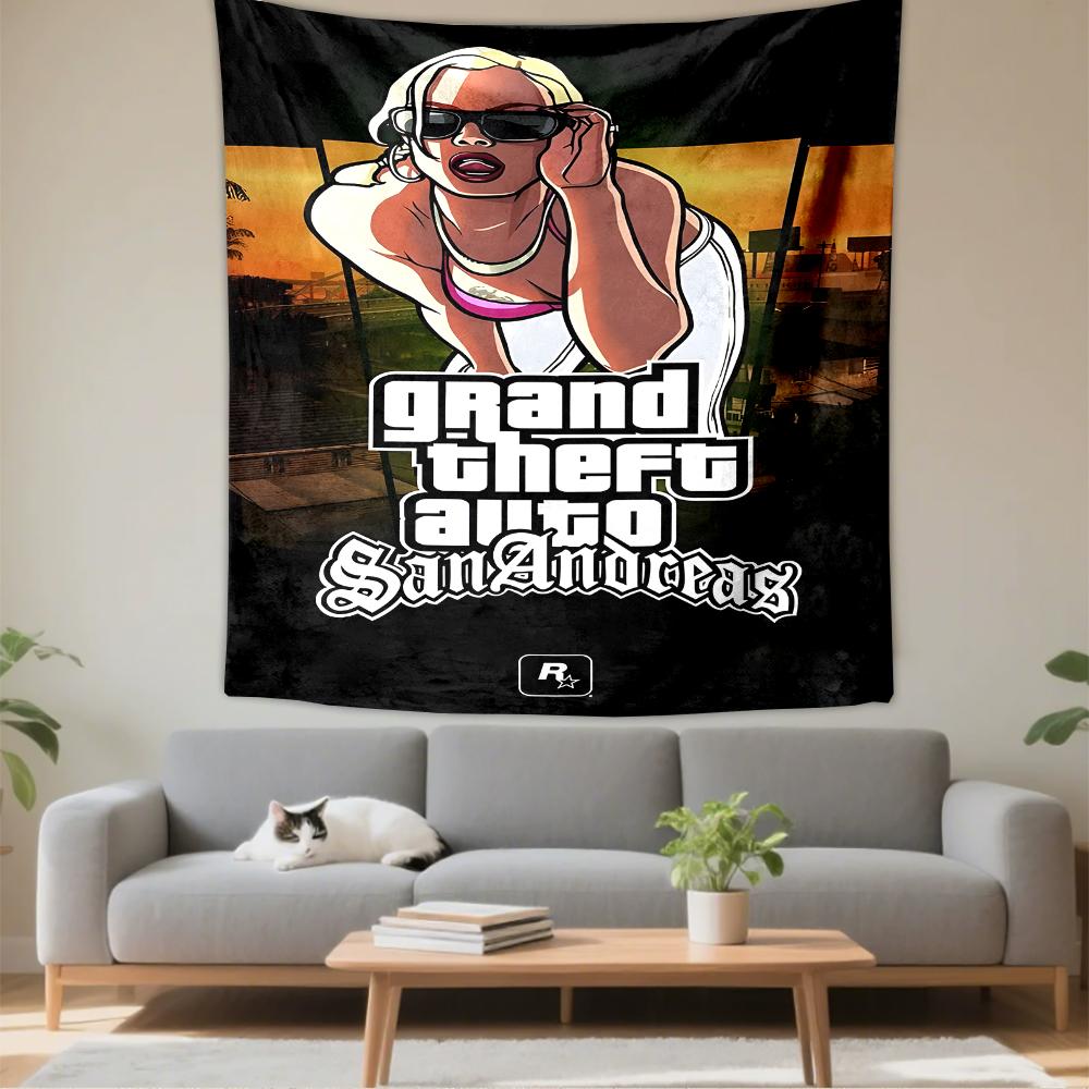 GTA San Andreas Girl Sunset Comic Cover Gamers Wall Hanging Tapestry for Bedroom Wall Decor