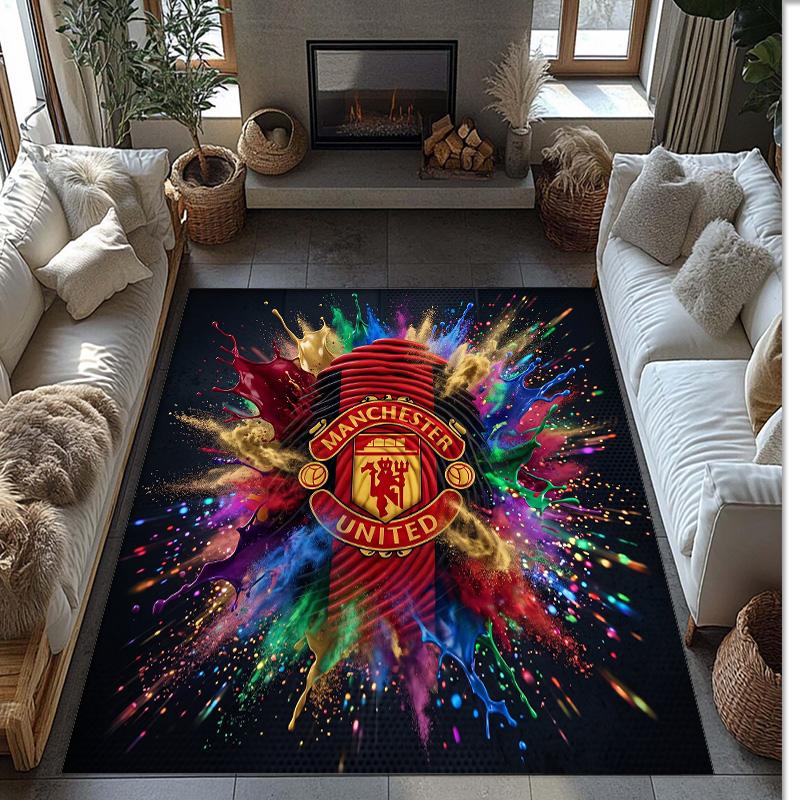 Tappeto in Flanella Stampato Manchester United Antiscivolo Morbido Poliestere Tappeto per Pavimento Tappetino Decorativo per Interni per Camera da Letto Soggiorno Divano