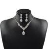 Luxury Zircon Flower Jewelry Set Geometric Drop Necklace Earrings Bracelet 3PCS