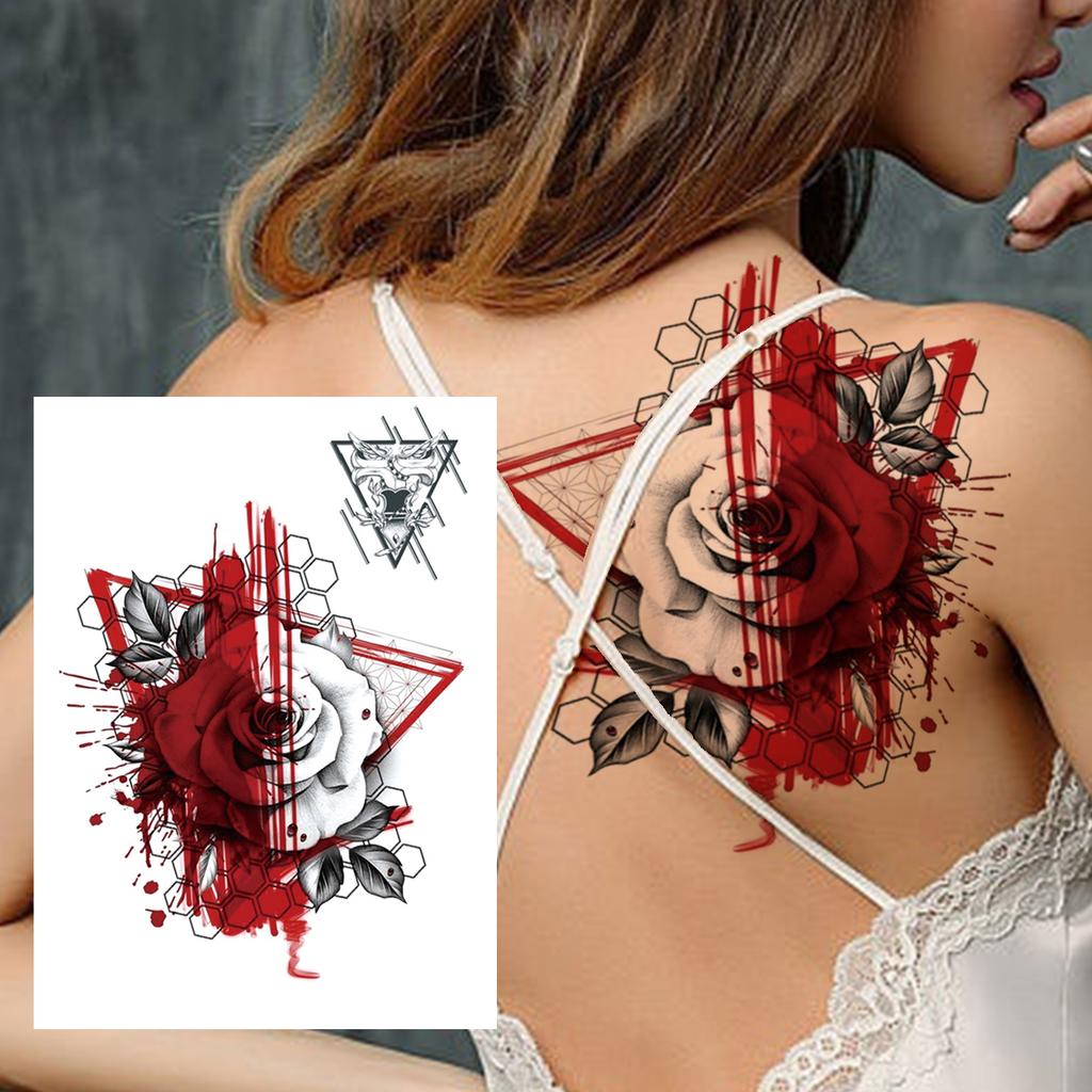 Sexy Tiger Flower Temporary Tattoo For Women Girl Skull Leopard Lion Tattoos Sticker Black Fake Tribal Animal Large Wasit Tattos