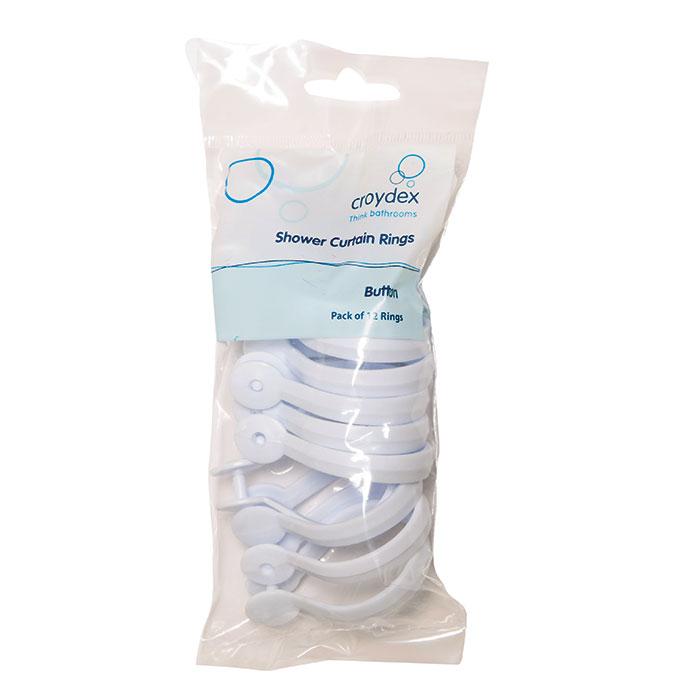 White Button Shower Curtain Rings 12pk