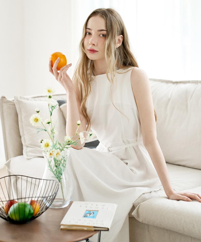 Slow Lolly Belted Pintuck Long Sleeveless Dress_3 Colors