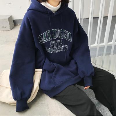 Women Long Sleeve Hooded V Neck Loose Pullovers Female Tops Solid Color Sweatshirts