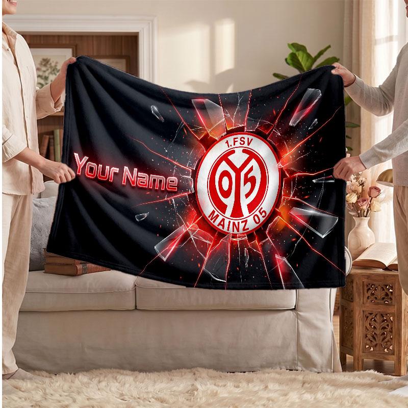Mainz 05 Personalized Fleece Blanket With Football Logo, Custom Name Text Soft Warm Home Throw Blanket