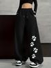 Women's Cat Paw Print Fleece Sweatpants for Autumn and Winter Warm Casual Loose Stylish and Versatile Streetwear Trendy