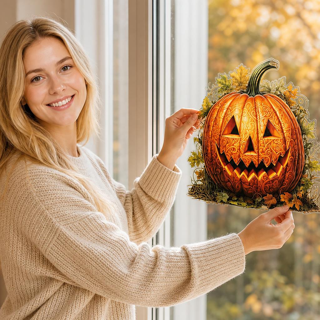 Halloween Static Cling Window Stickers Decorative Pumpkin Face Decal for Autumn Holiday Party Home Office Store Glass Wall Decor