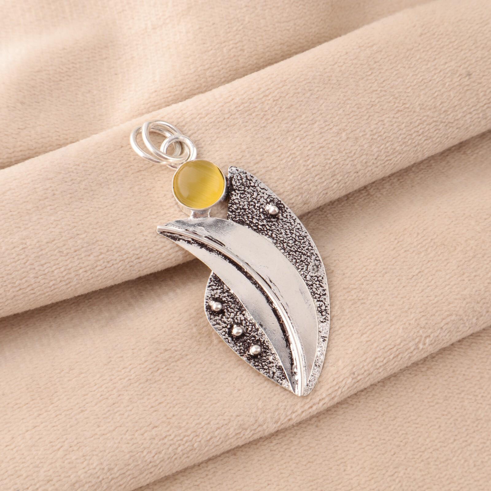 

Желтый Камень Кошачий Глаз Ювелирные Изделия из Серебра 925 пробы Ручной Работы Праздничный Кулон PP-36-48