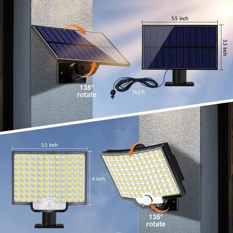 160/106 LED Solar Motion Light Outdoor Separate Panel Solar Flood Lights 3 Light Modes for Garden Garage Waterproof Wall Lights