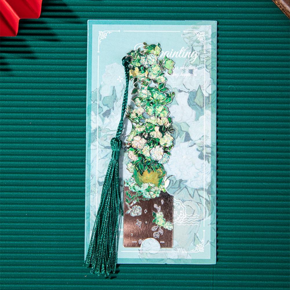 Tassel Pendant Metal Bookmark Metal Floral Painting Bookmark  School Office Supplies