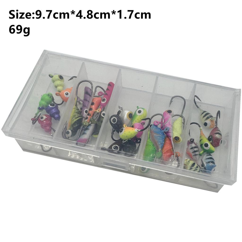 30pcs*Ice Fishing Jigs Lures Kit Crappie Panfish Jigs Head Fishing Hooks Set for Winter Ice Jigging