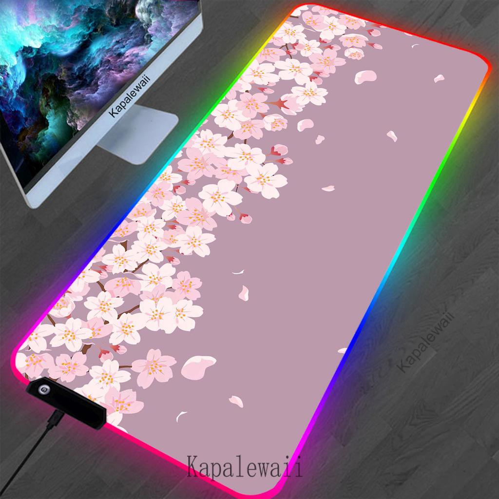 RGB LED Sakura Large Mouse Pad Locking Edge Gamer Mousepad Office Accessories For Desk Mat Non-slip Game Keyboard Pads 900x400mm