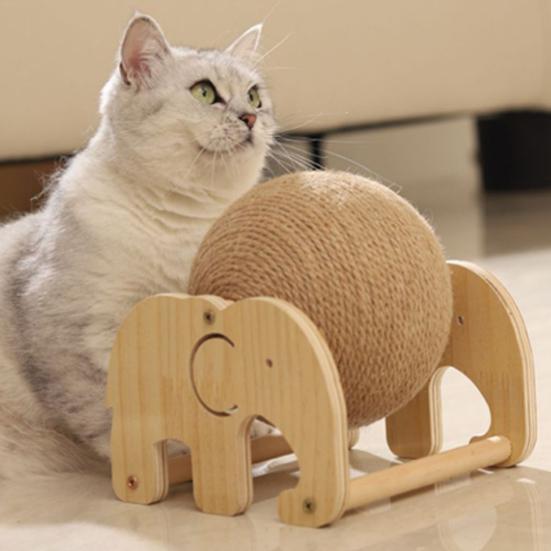 Cat Scratcher Toy Natural Sisal Scratching Ball with Wooden Base Interactive Play