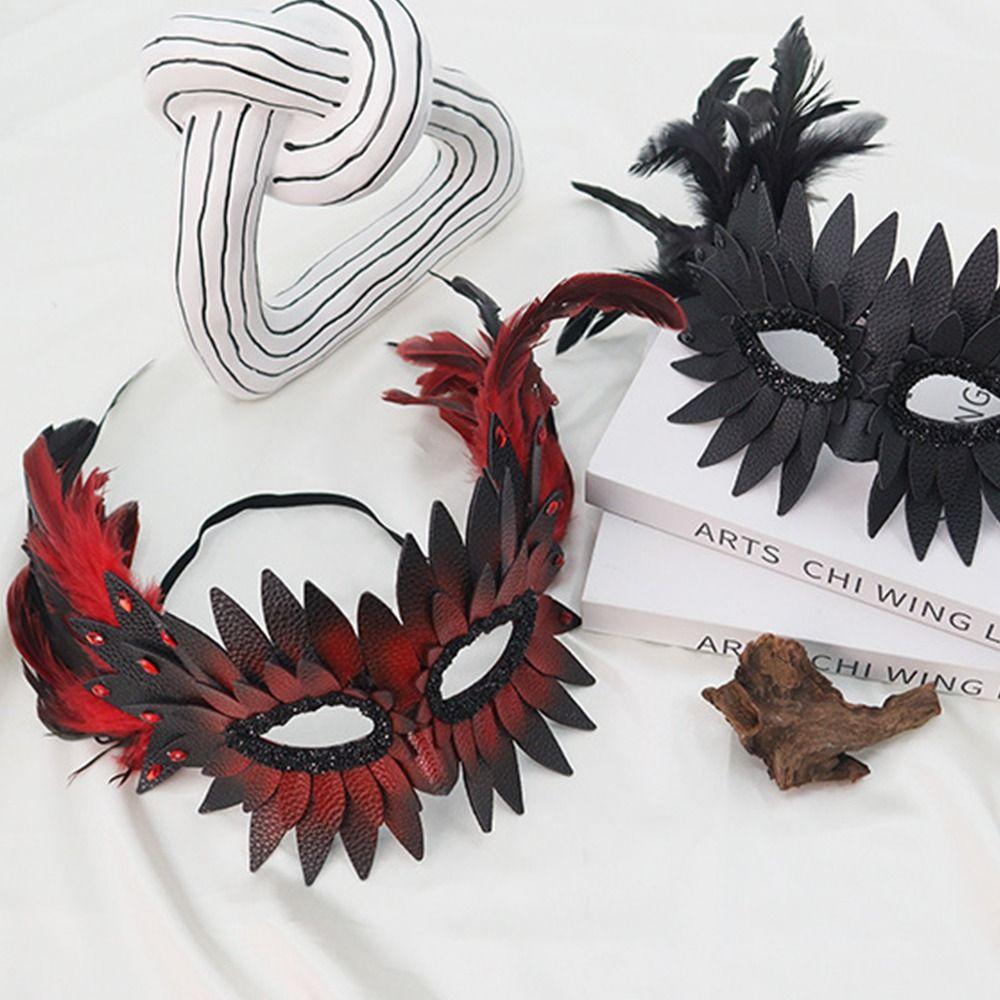 Hot PU Leather Bird-beak Mask Black Half-face Owl Feather Mask Exquisite Halloween Mask Carnival