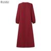 ZANZEA Abito Casual da Donna con Scollo a V, Colore Unito, Manica Lunga, Vestibilità Ampia