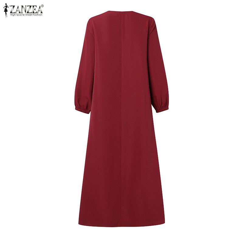 ZANZEA Abito Casual da Donna con Scollo a V, Colore Unito, Manica Lunga, Vestibilità Ampia