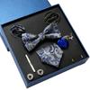 Pack of 9 Men's Floral Tie Set with Pocket Square Tie Clip Brooch Accessories for Formal Occasion Holiday Gift Supply