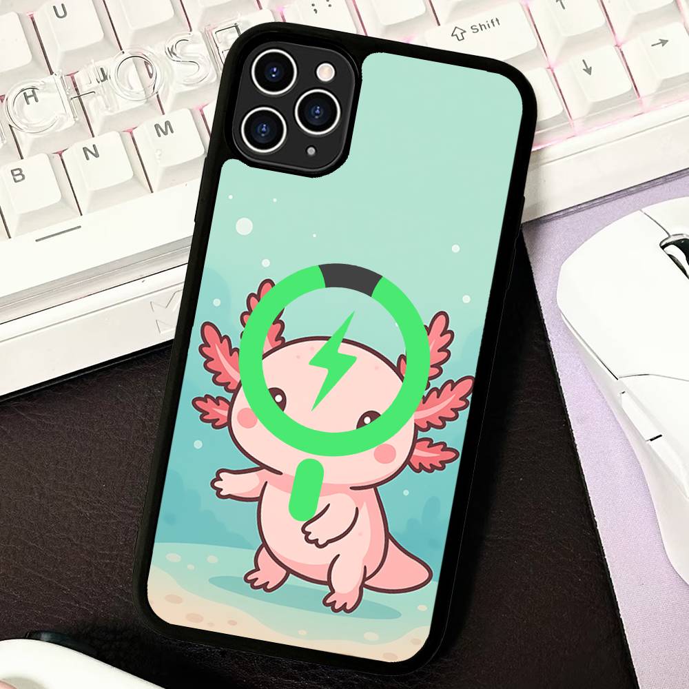 Cartoon Axolotl Cute For Magsafe Magnetic Phone Case Wireless PC+TPU For IPhone 11 12 13 14 15 16 17 Pro Max Plus