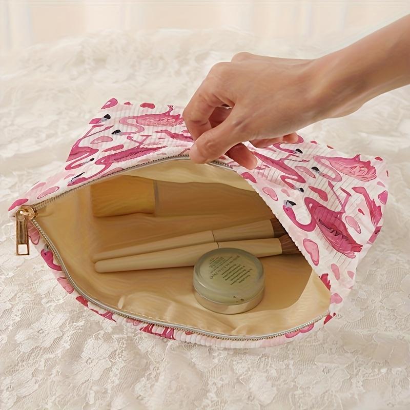 1pc Flamingo Heart Pattern Makeup Bag Portable Cosmetic Organizer Zipper Storage Pouch Floral Accents Travel Cosmetic Bag