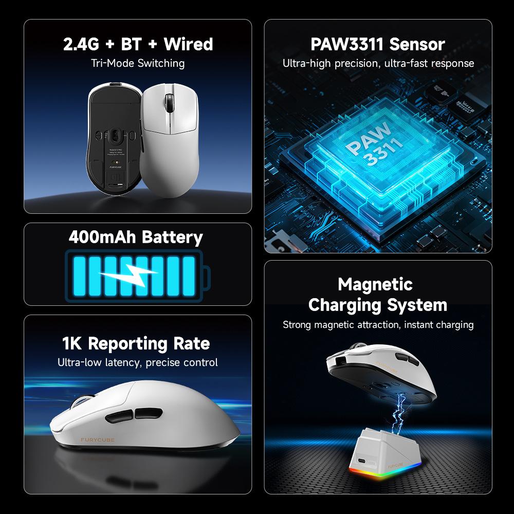 G13PRO Bluetooth Wireless Mouse Lightweight The Third Mock Examination E-sports Game PAW3311 With Charging Base