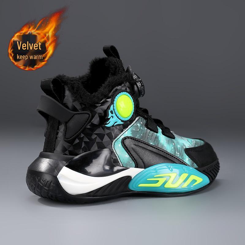 Boys' Winter 2025 Velvet-Lined Cotton Sneakers - Trendy Leather Surface for School Sports
