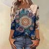 Trendy Vintage 3/4 Sleeve Top For Women,Ladies Casual Three Quarter Sleeve Round Collar Printed T-Shirt Blouse