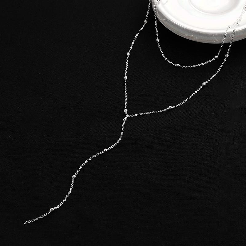 Dainty Long Necklace 14k Gold Plated Y-Shaped Pendant Necklace Trendy Layered Cz Beaded Necklaces Stainless Steel Jewelry
