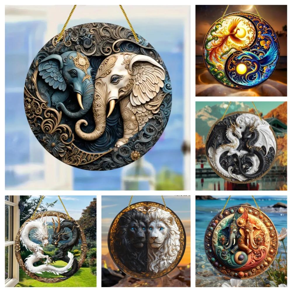 Fantastical Yin Yang Animal Light Catcher Round Acrylic, Novelty Home Decor, Perfect Durable for Bedroom, Store, Office, Kitchen, for Wall Decoration