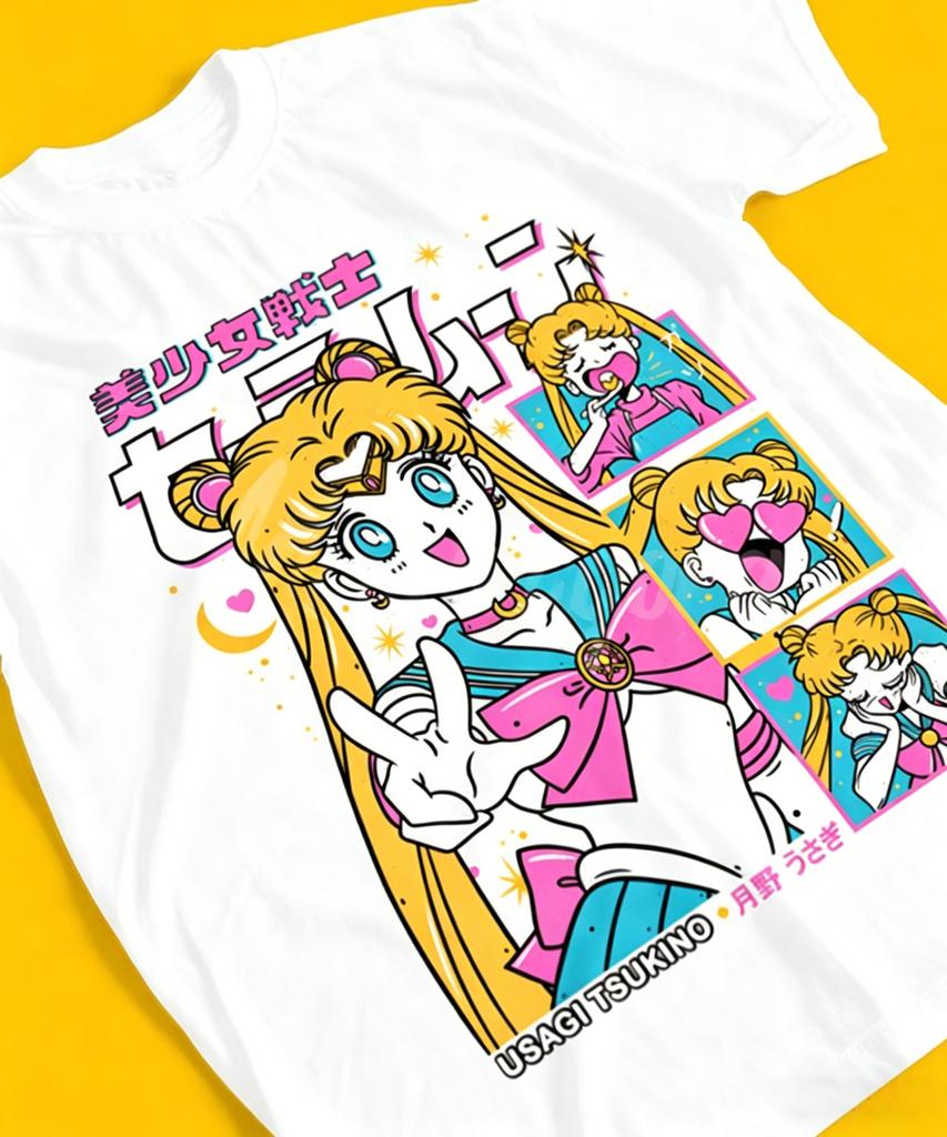 Summer 2026 Sailor Moon Doge Comic Wind Sweet Cool Theme 100 Cotton Printed Loose Tshirt Male and Female Parentchild Top