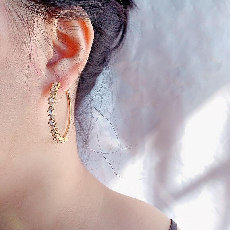 European Jewerly Copper Prong Micro Inlaid Zircon Gold Color Big Hoop Earrings for Women