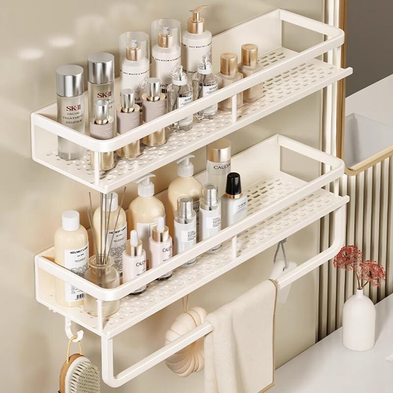 Prateleira de Armazenamento para Banheiro Huxiansen Cor Creme, Não Requer Furação, Prateleira Organizadora de Parede para Banheiro, Vaso Sanitário, Lavabo e Bancada