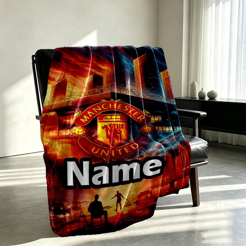 Custom Name Personalized Manchester Football F.C Print Blankets, Home Decor, Bedroom, Sofa, Camping, Couch, Gifts for Birthday Christmas
