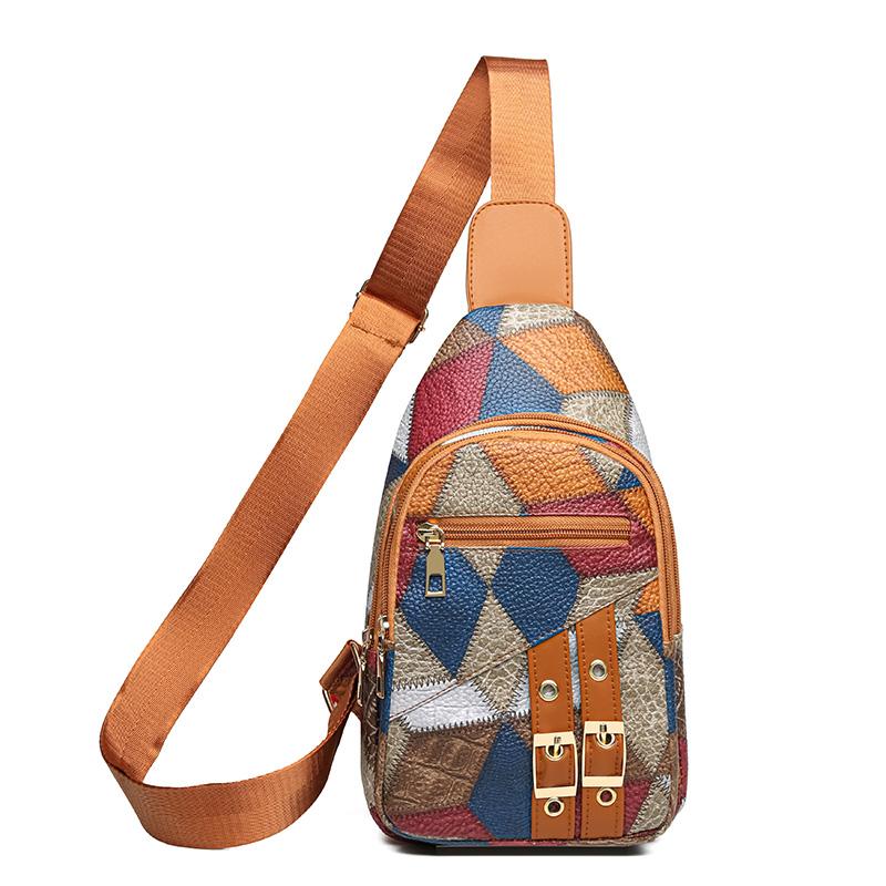 

Нагрудная сумка с цветными блоками, женская сумка через плечо, сумка через плечо, сумка для мобильного телефона, сумка с несколькими карманами A светло-коричневого