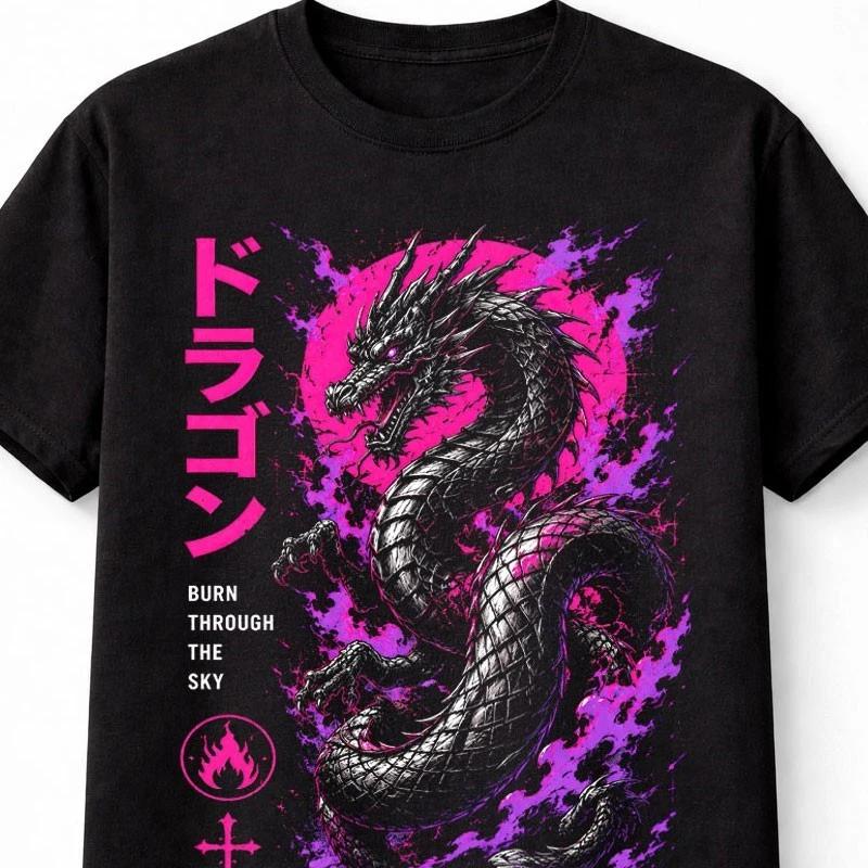 Japanese Dragon Fire Serpent Fantasy Warrior Graphic Unisex TShirt S