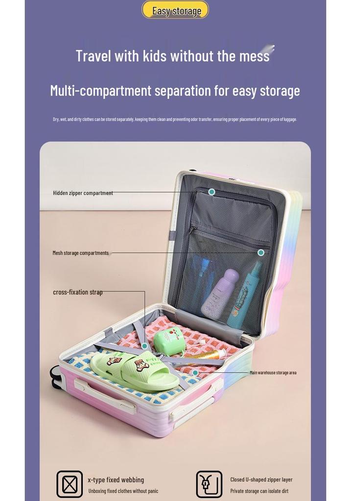 Girls' Lightweight 20" Carry-On Ride-On Suitcase with Combination Lock for Elementary Students